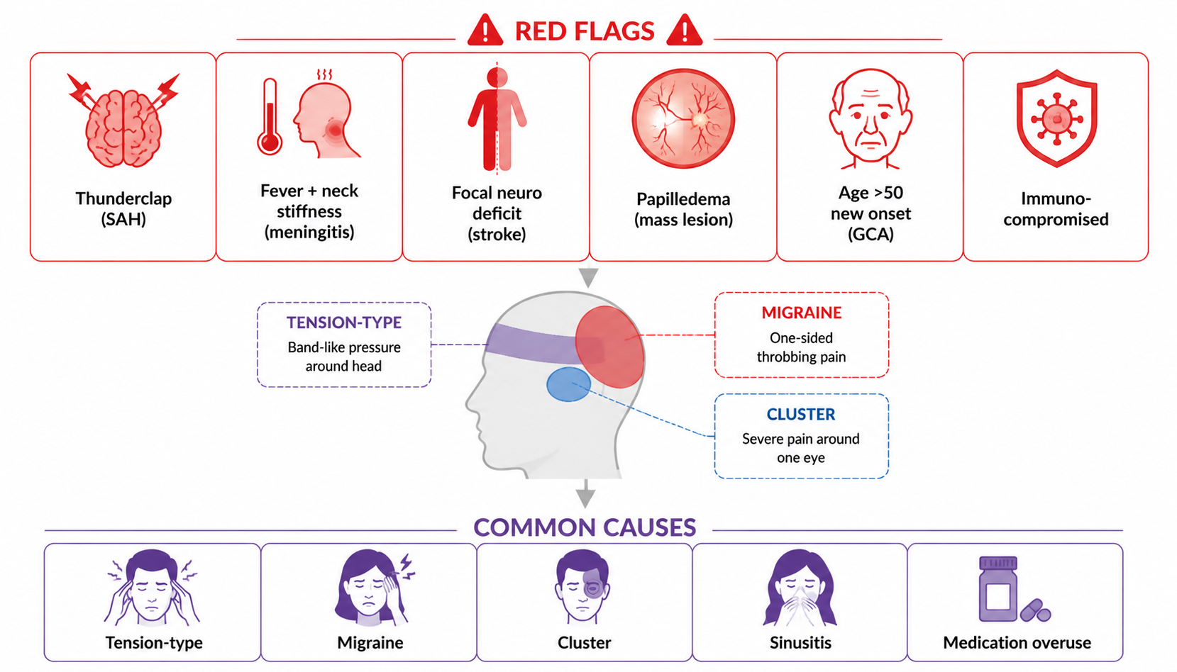 Headache — red flags vs common causes (头痛：红旗征与常见病因)
