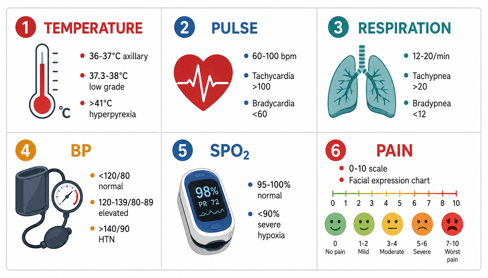 Vital signs — normal ranges + abnormal thresholds (生命体征正常值与异常标准)